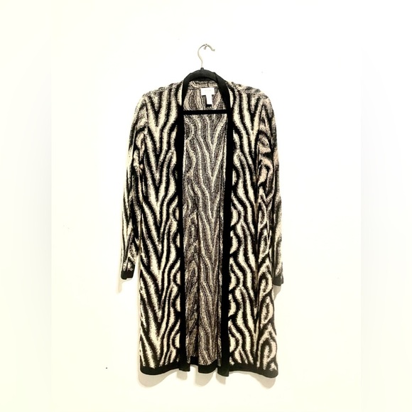 Chico's Sweaters - Chico's Sz Large (2) Alicia Long Duster Cardigan Mohair Wool Blend Animal Print